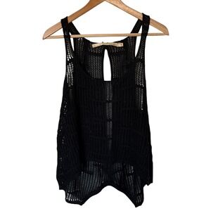 Pippa Lynn Black Crochet Knit Open Front Vest Tank Top Size S fairycore